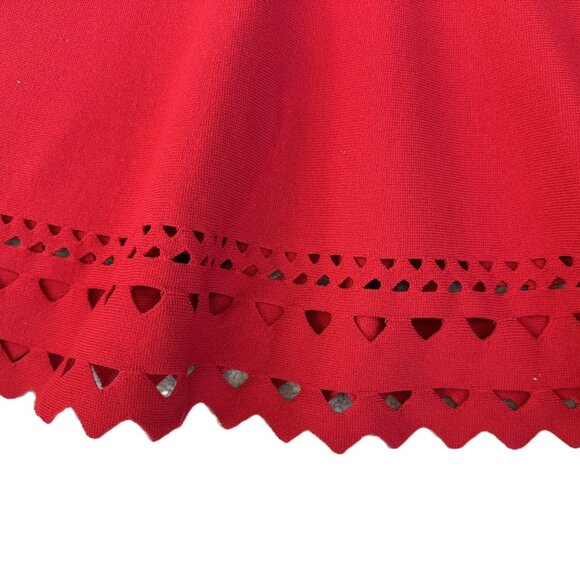 Red Ann Taylor Laser Cut Flounce Sweater Dress Sz Medium - Picture 5 of 8